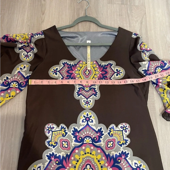 Anthropologie Uncle Frank disco 70s mandala print bell sleeve shift dress medium - Picture 11 of 12